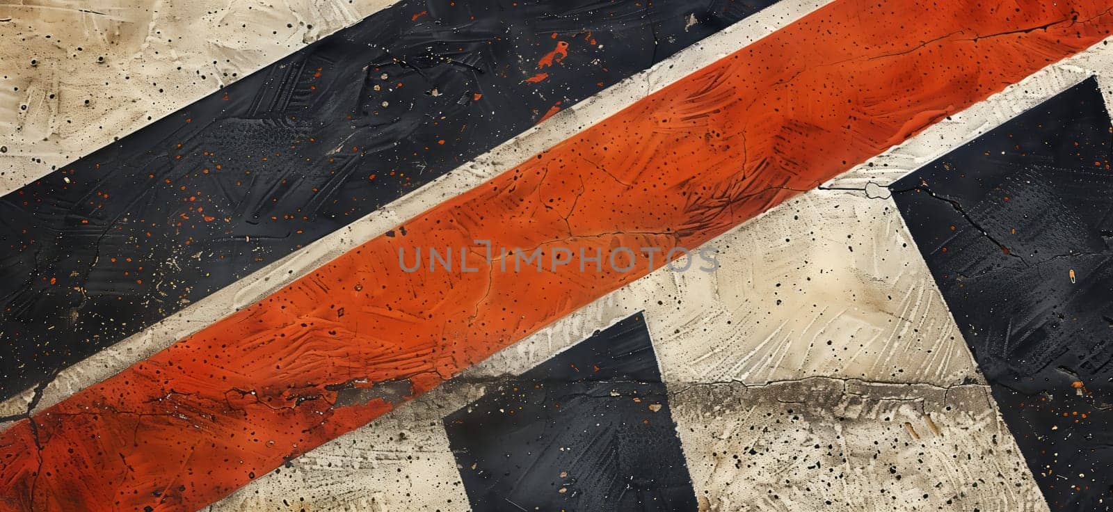 A close up of a British flag displayed on a concrete surface with hints of automotive tire marks and brickwork in the background