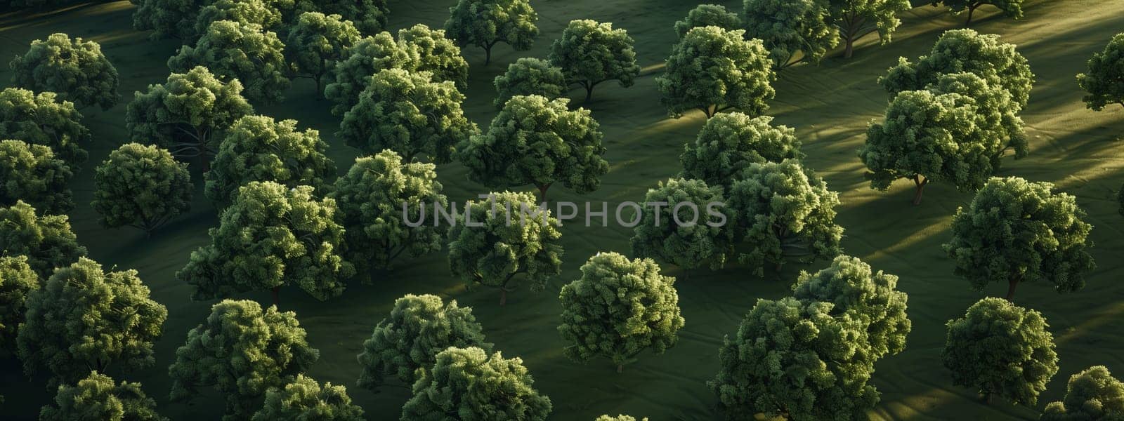 Birds eye view of dense forest with countless trees and lush greenery by richwolf
