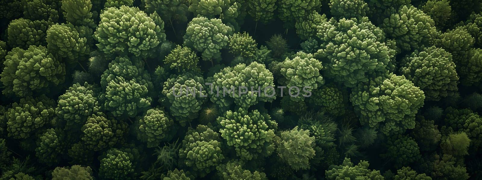 A birdseye view of a dense forest with an abundance of trees by richwolf