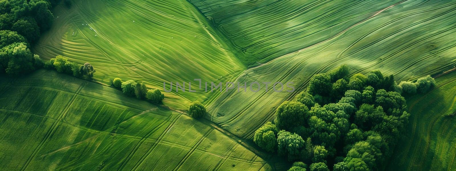 Aerial view of a grassy field with trees in the background by richwolf
