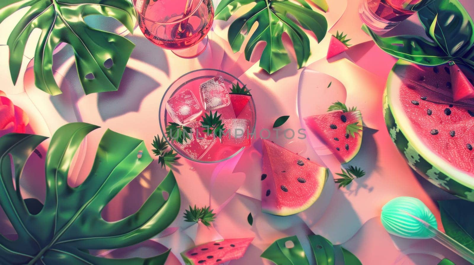 Background summer party colorful with watermelon. Generative AI.