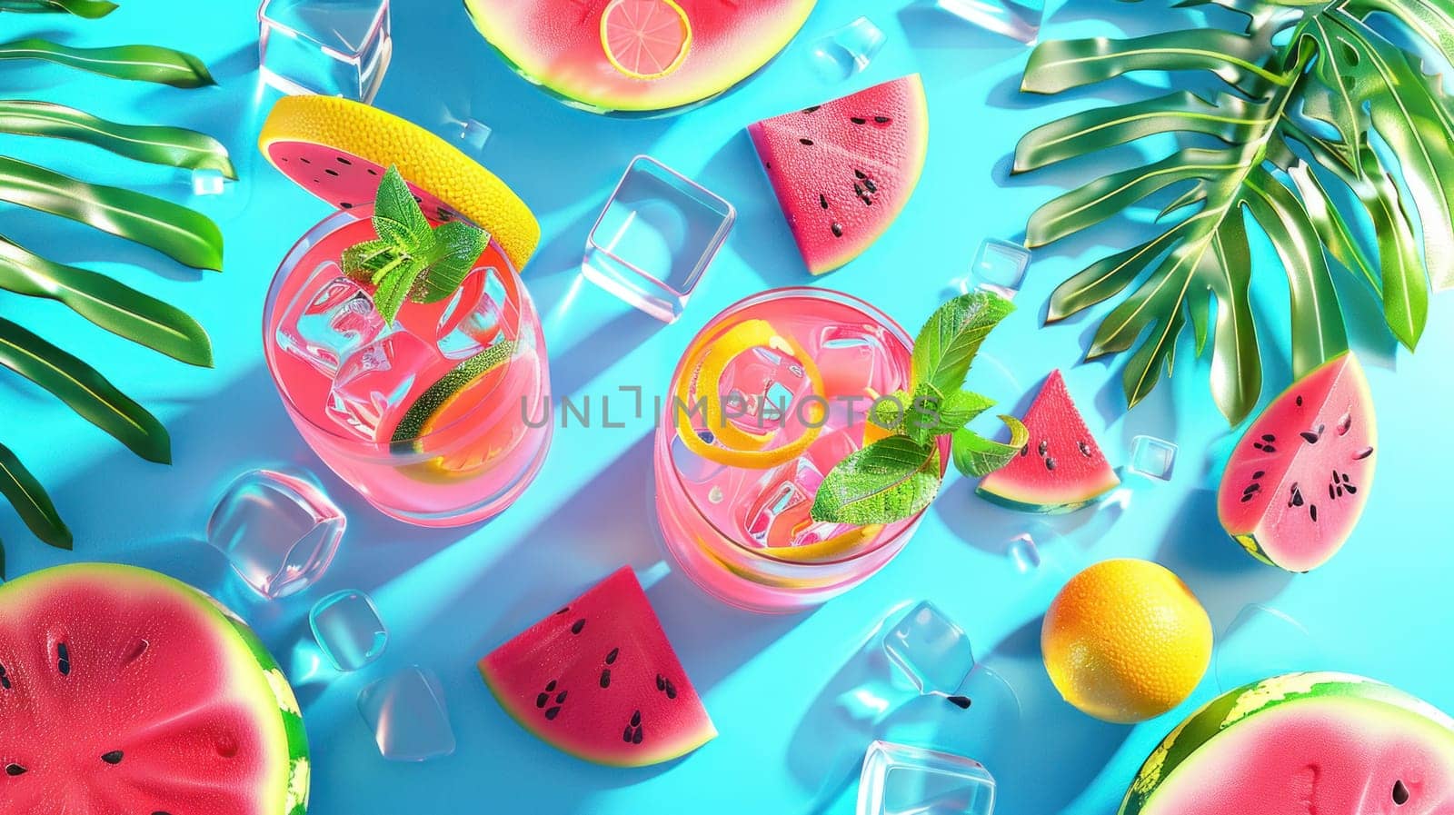 Background summer party colorful with watermelon. Generative AI.