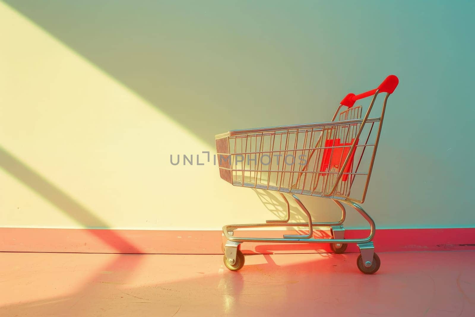 View of a shopping cart on an isolated background, Online shopping concept.