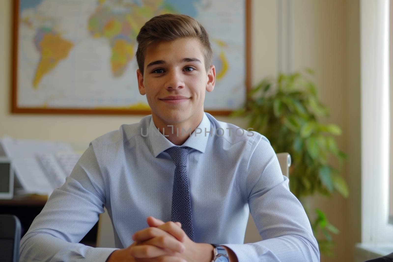 Portrait of young businessman in job interview looking at camera by papatonic