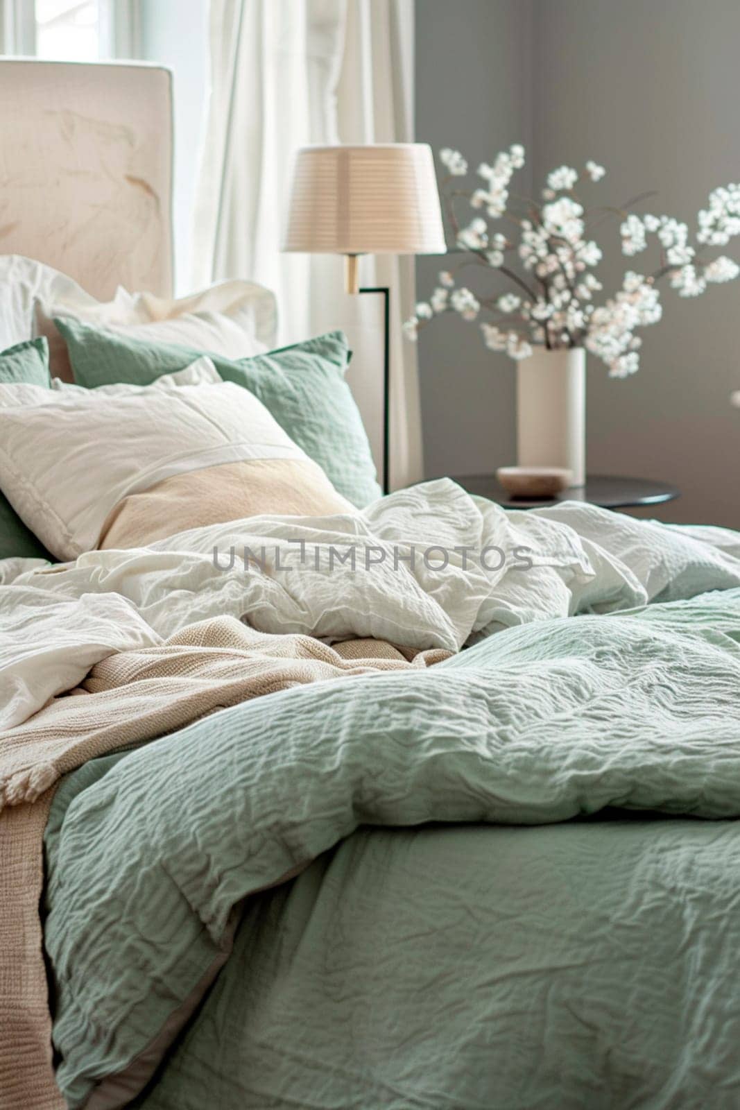 Big bed close up. Selective focus. by yanadjana