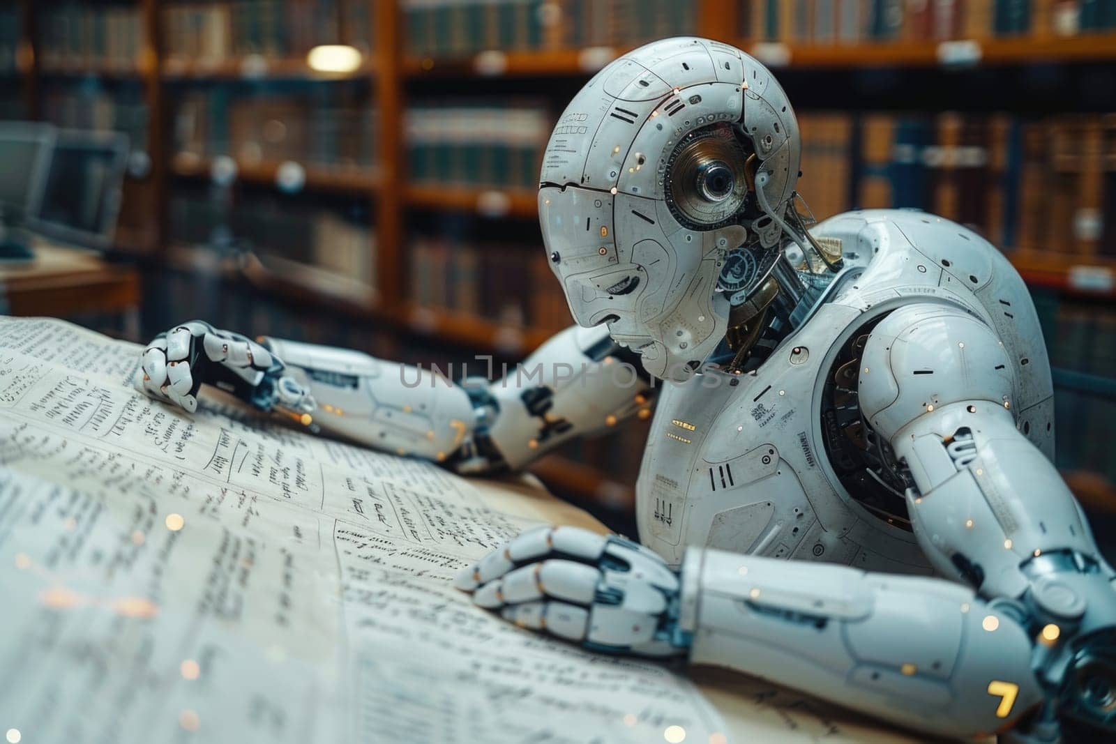 Robot Studying Book in Library by but_photo