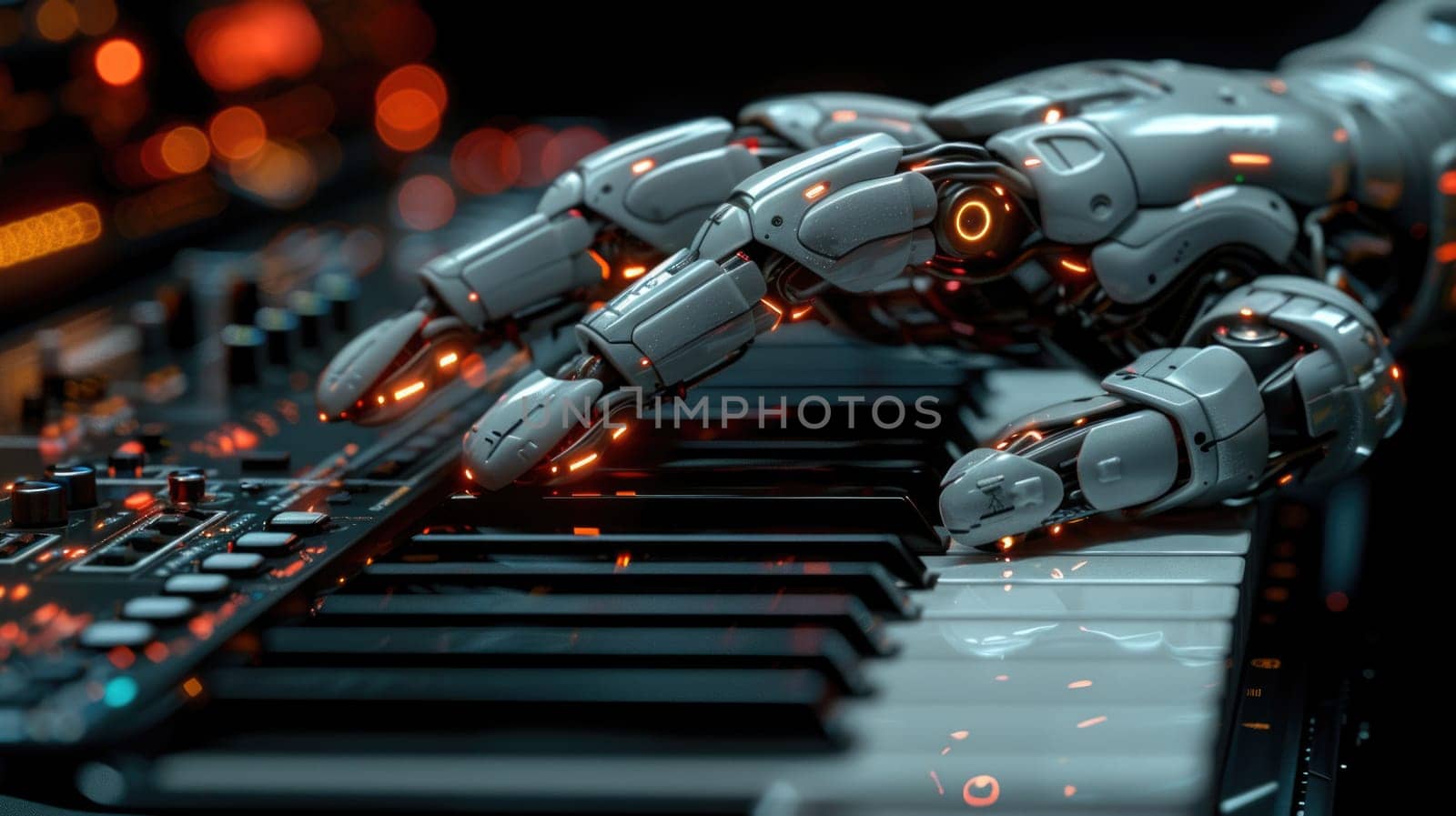 Advanced Robotic Hand Resting on Keyboard by but_photo