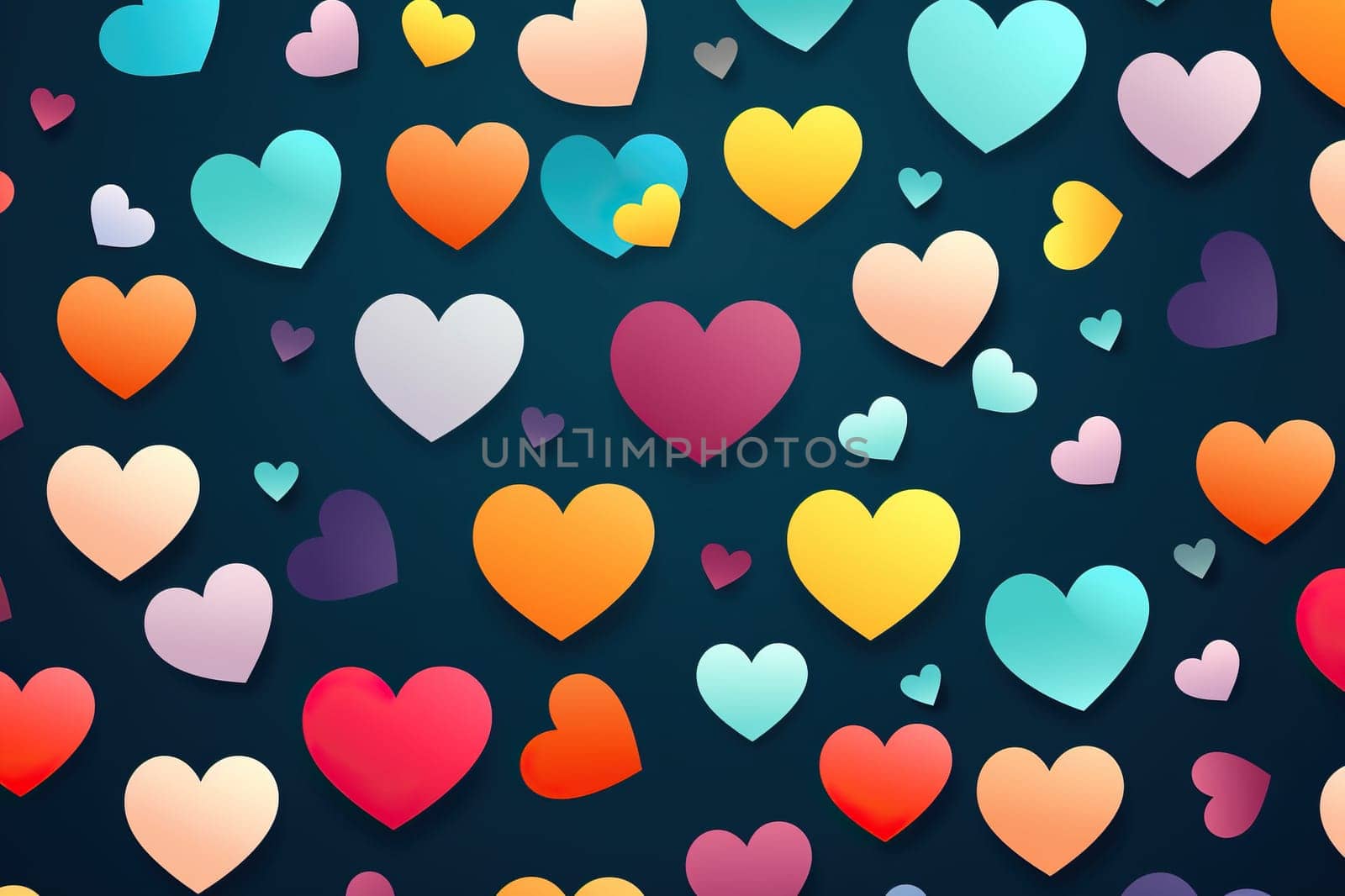 Blue horizontal background with colored hearts.