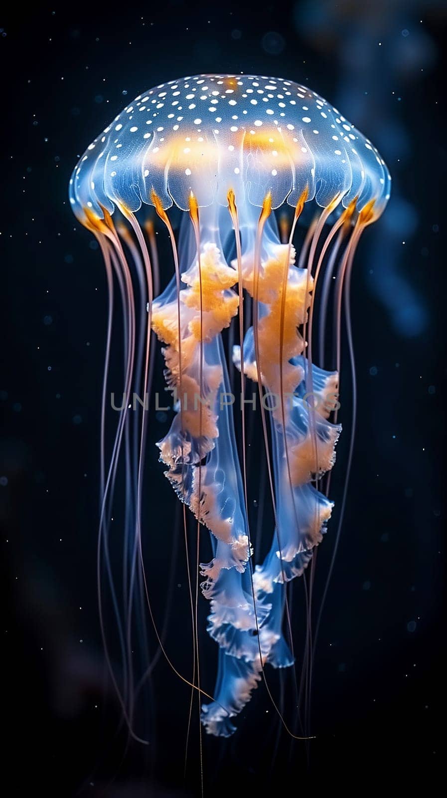 The ghostly glow of a jellyfish deep underwater by Benzoix