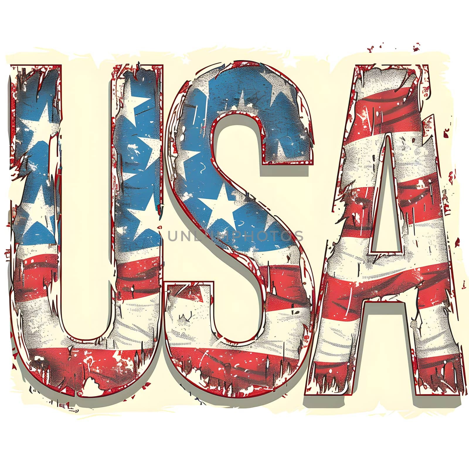 The word USA in the colors of the American flag on sportswear and drinkware by Nadtochiy
