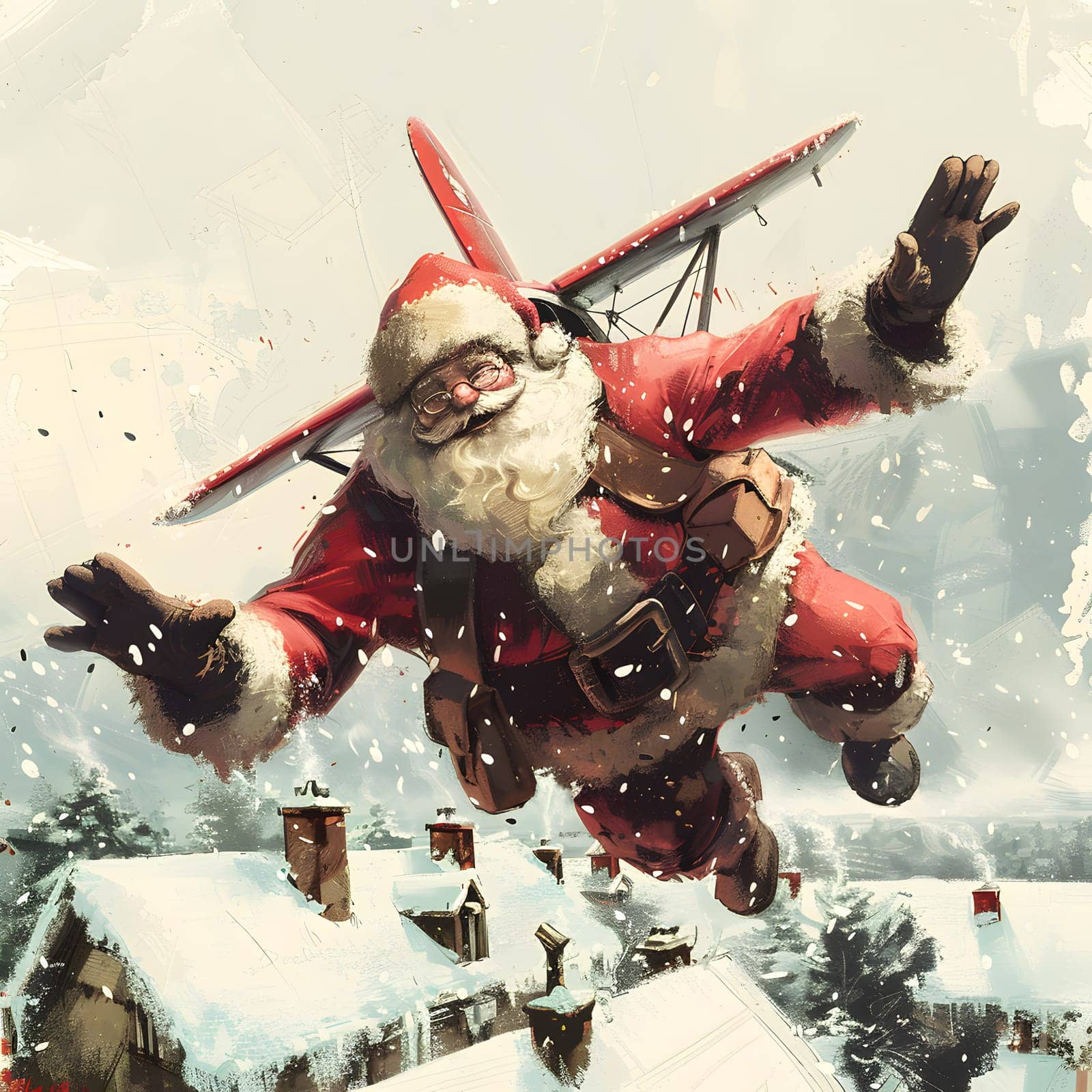a painting of santa claus flying through the air by Nadtochiy