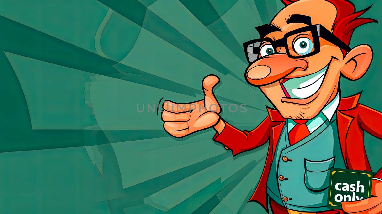 Vibrant illustration of a smiling cartoon businessman with a thumbs up gesture