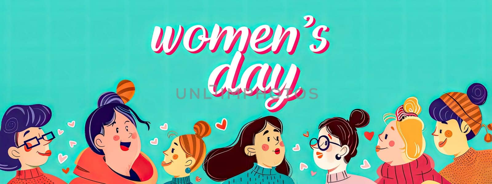 Colorful illustration of diverse women celebrating international women's day