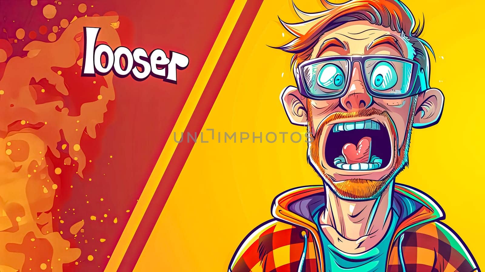 Colorful illustration of a nerdy character with enamored facial expression