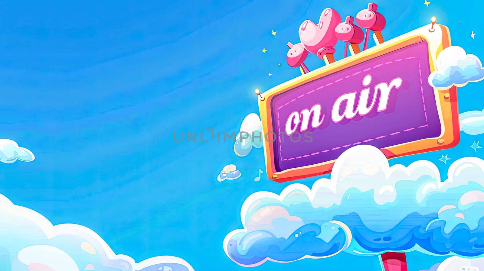 Cartoon broadcasting sign on air in cloudscape by Edophoto