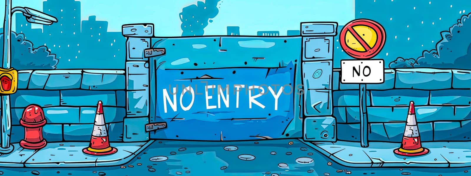 Cartoon illustration of no entry construction zone by Edophoto