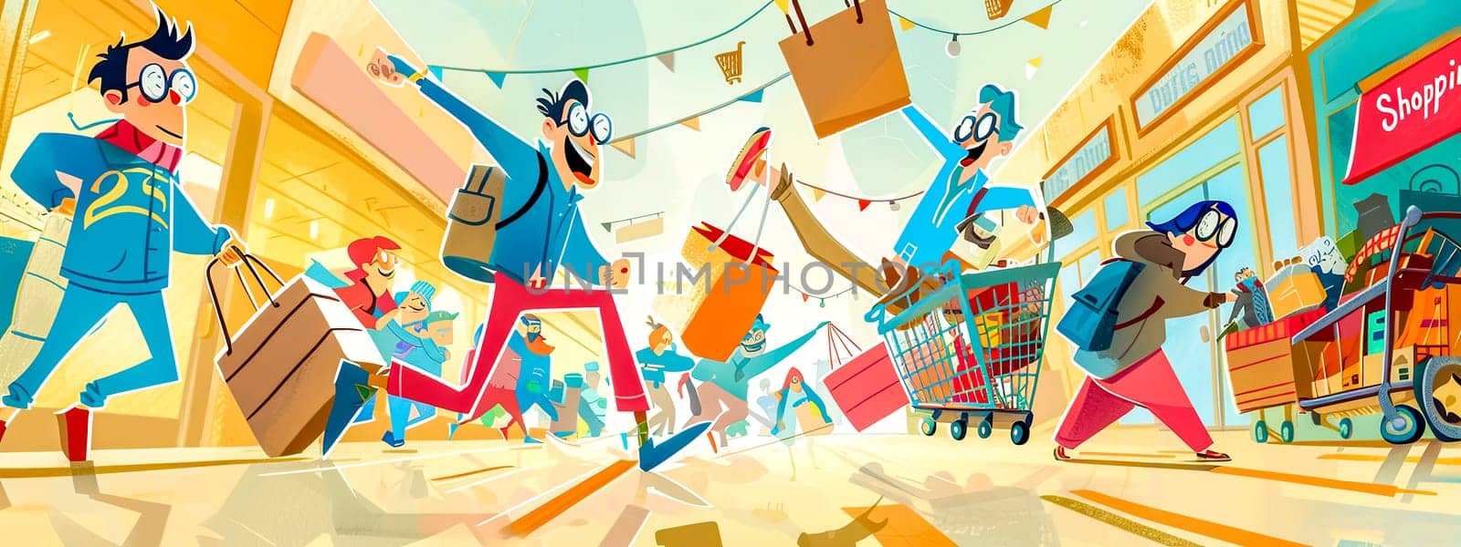 Dynamic shopping frenzy at a colorful mall by Edophoto