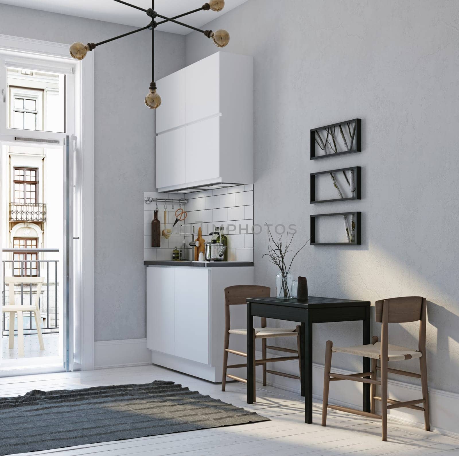 modern scandinavian style kitchen interior. 3d rendering design