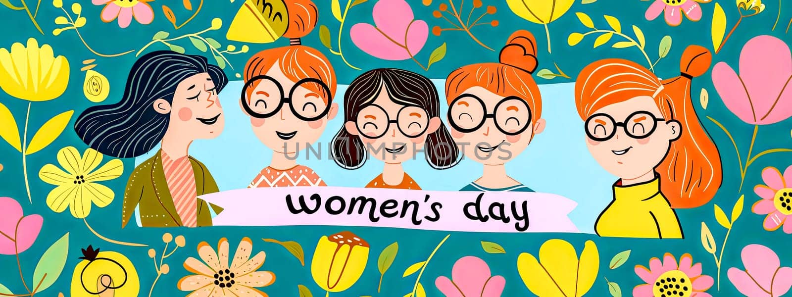 Cheerful women's day illustration with diverse female characters by Edophoto