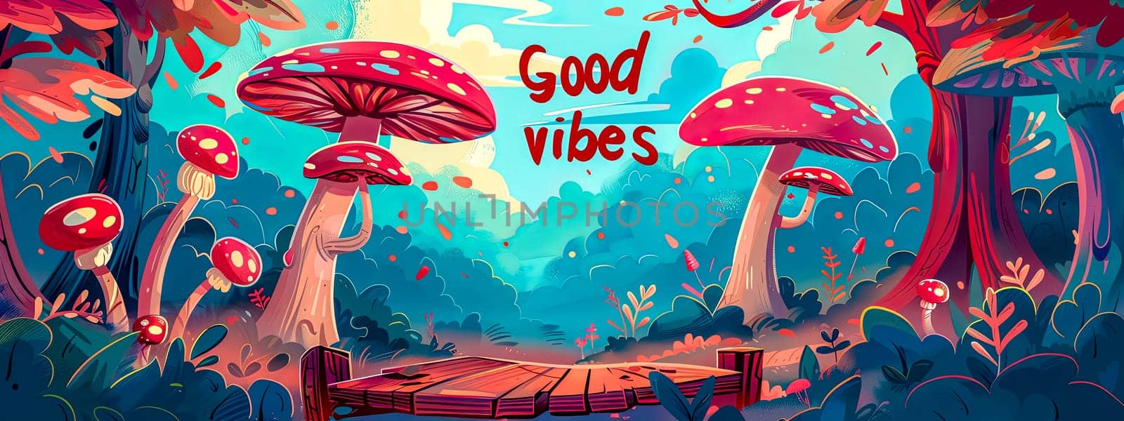 Enchanted forest scene with good vibes message by Edophoto