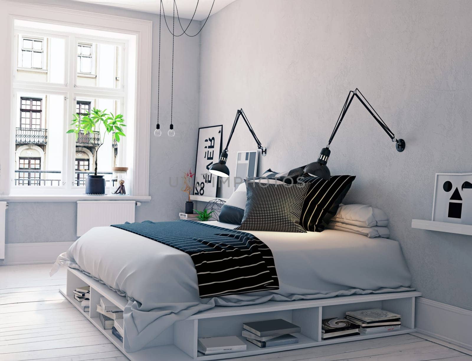 modern bedroom interior. 3d rendering design concept