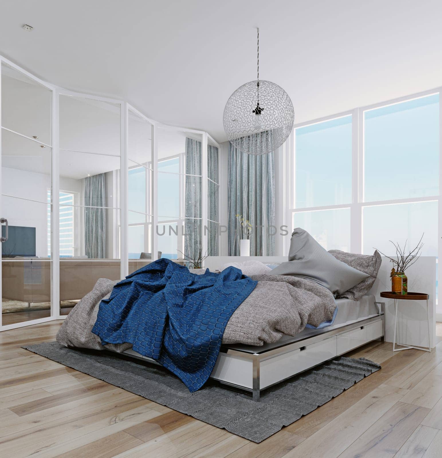 modern bedroom interior. 3d rendering design concept