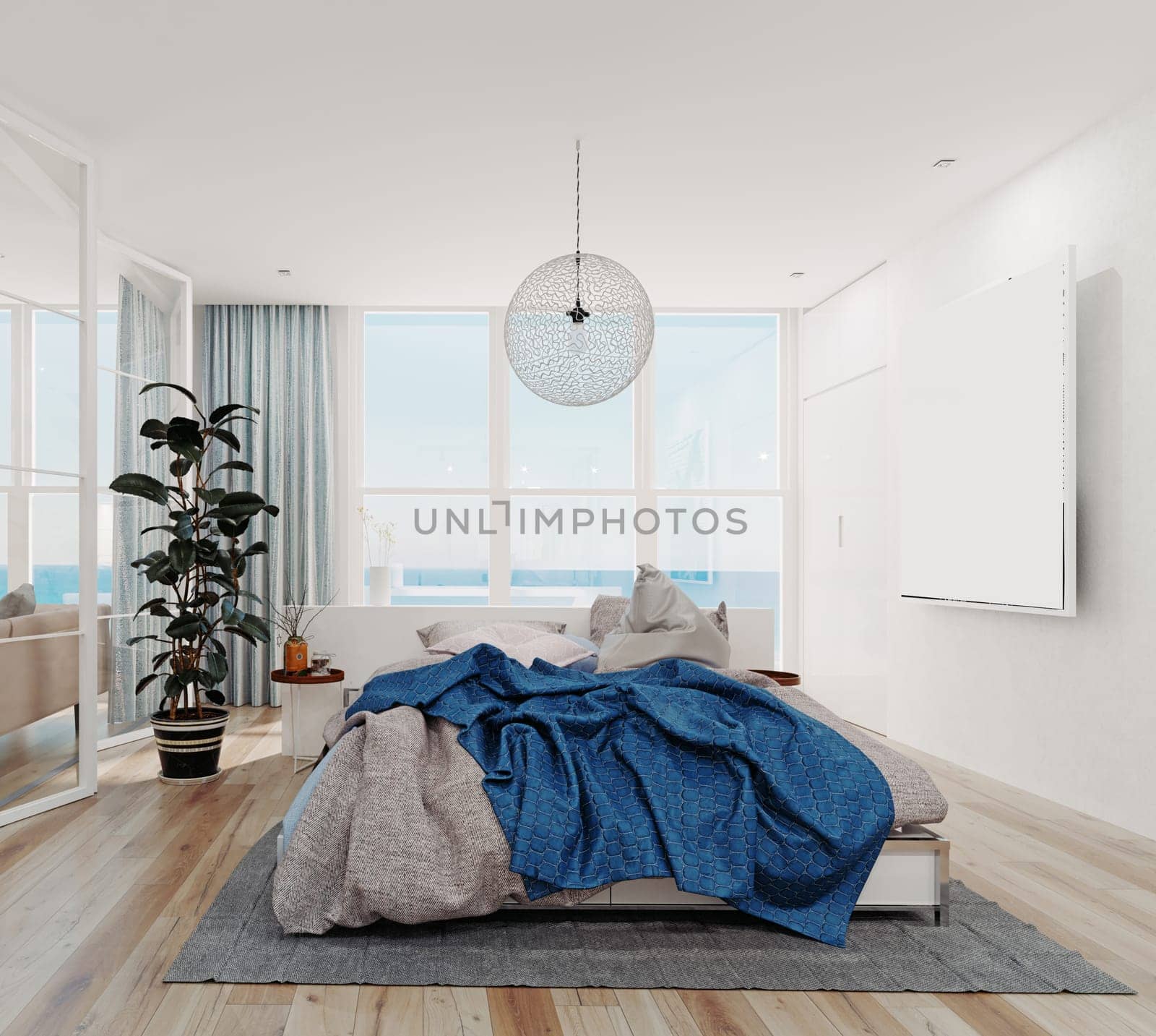 modern bedroom interior. 3d rendering design concept