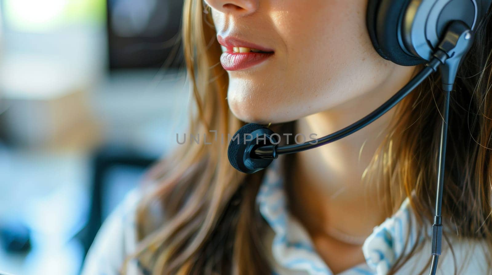consultant with headphones for customer service and support helping customer, call center.
