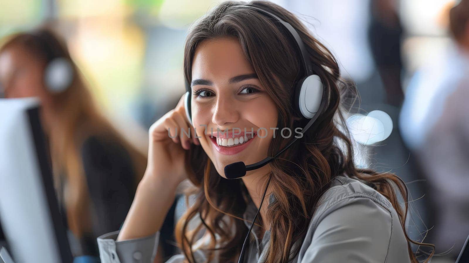 A portrait of a young woman working as a call center operator, female customer service by nijieimu