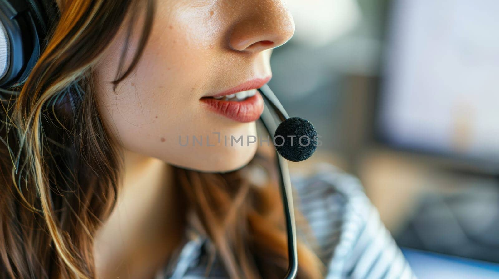 consultant with headphones for customer service and support helping customer, call center.