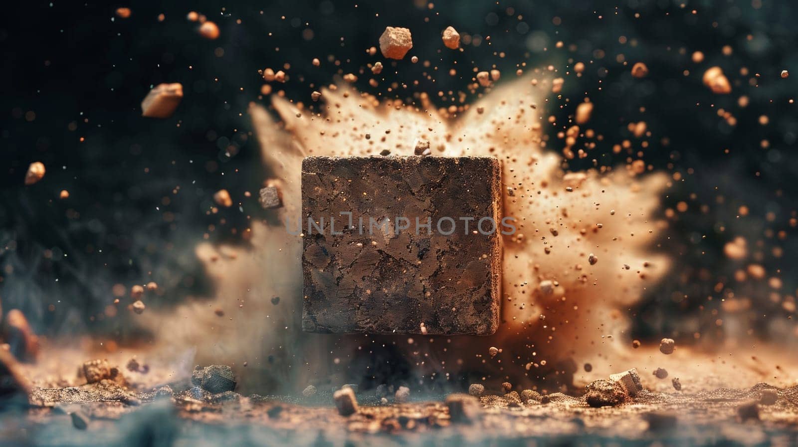 A close up of a brick being thrown into the air