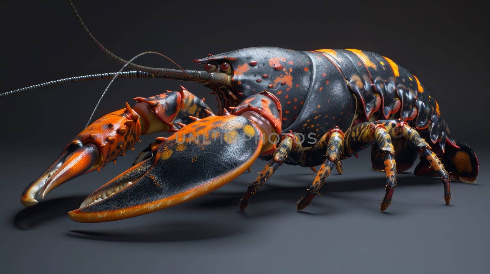 A large lobster with orange and black spots on its body, AI by starush