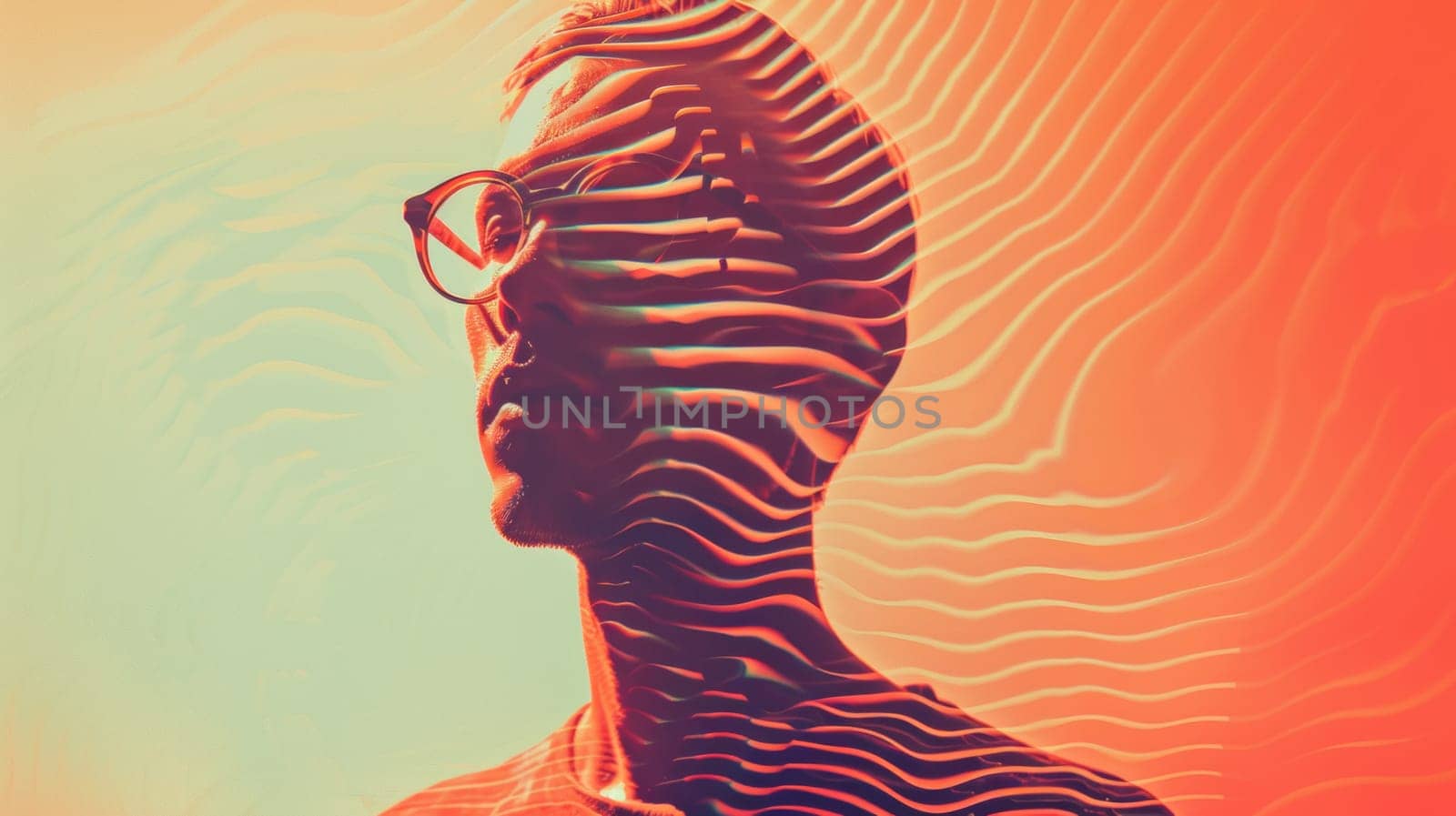 A man with glasses and a wavy background, AI by starush