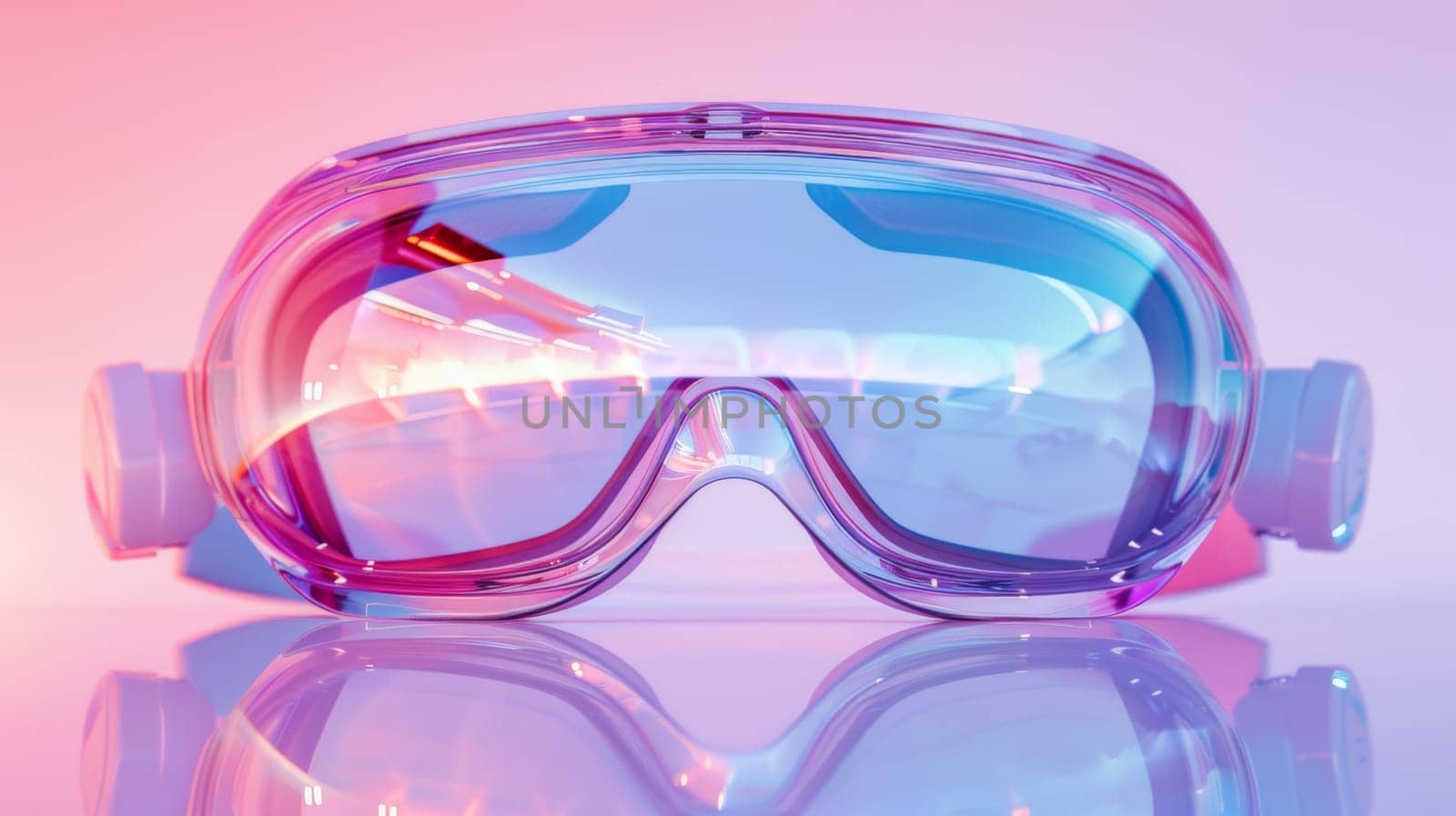 A pair of goggles with a reflective surface on top