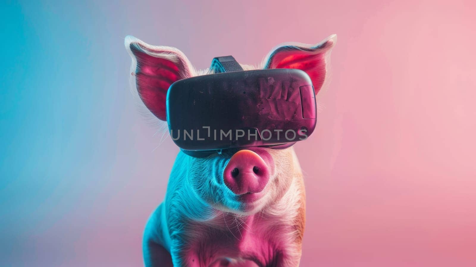 A pig wearing a vr headset on its head