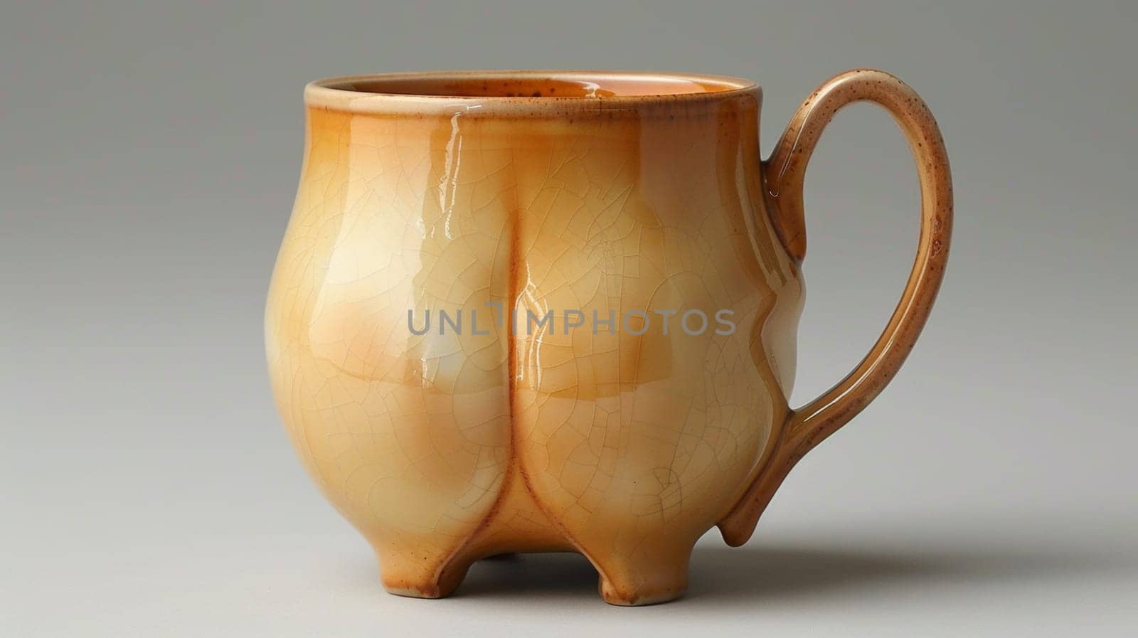 A close up of a brown mug with an unusual design