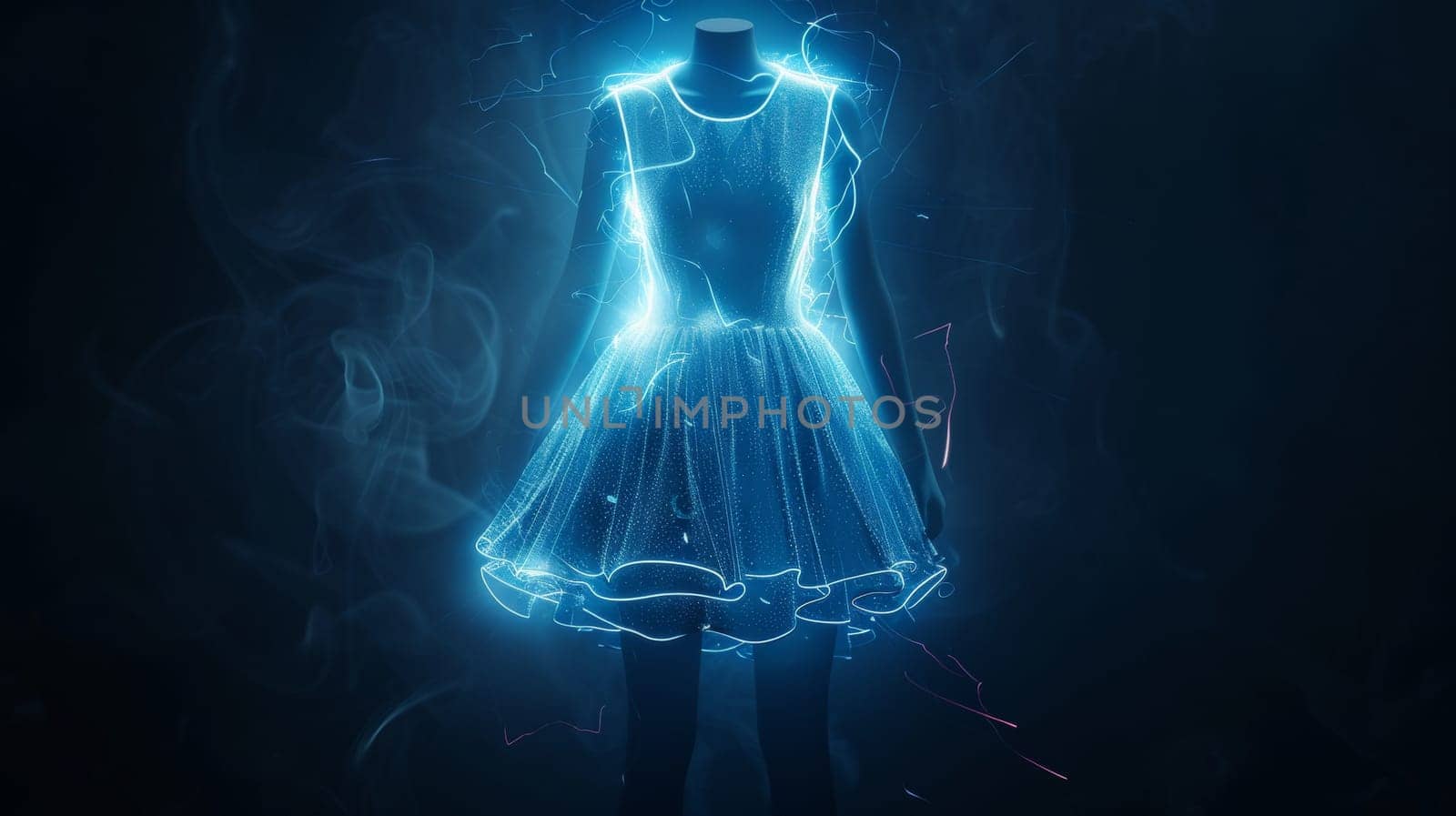 A woman in a dress with glowing blue light coming from her, AI by starush