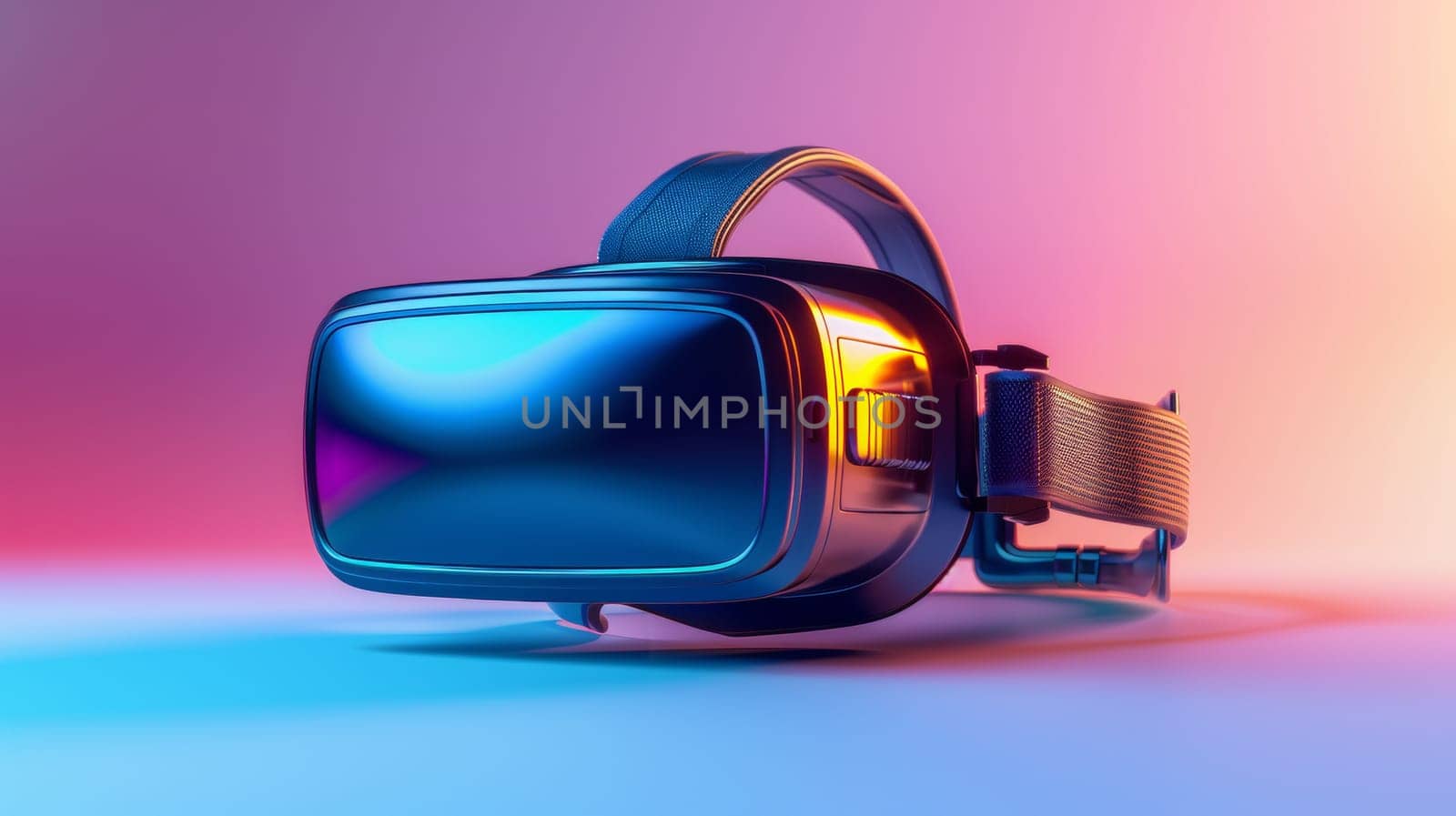 A close up of a virtual reality headset on top of some colorful background