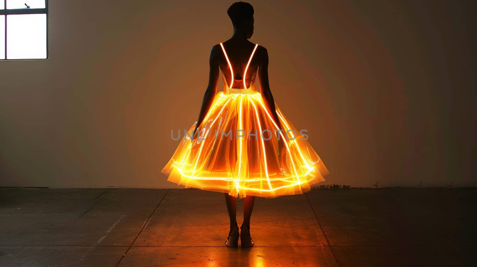 A woman in a dress with neon lights on her, AI by starush