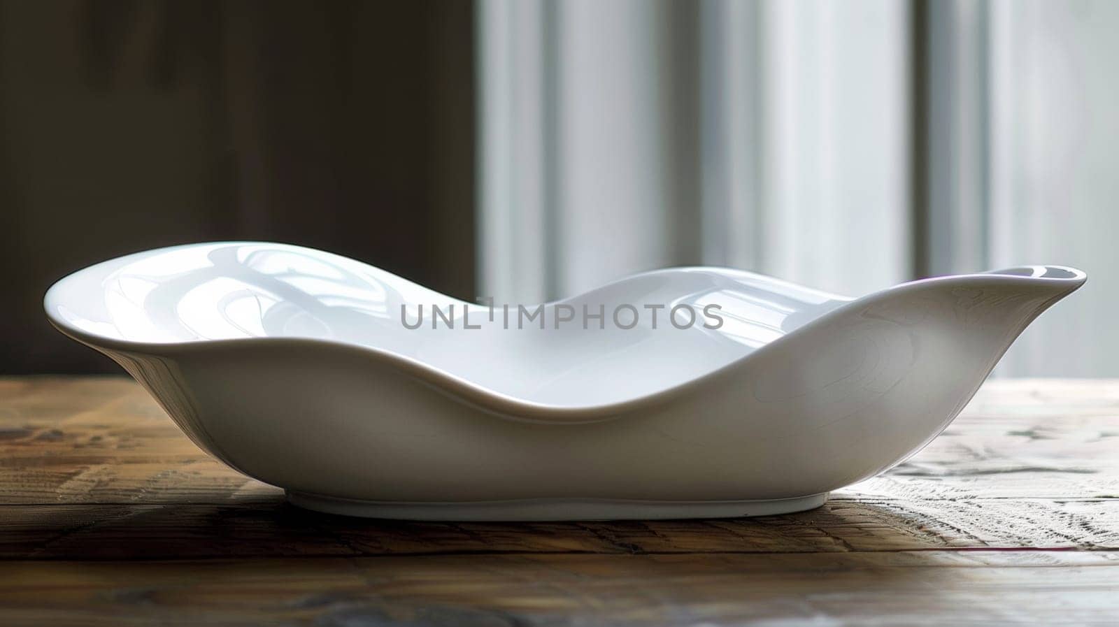 A white bowl sitting on top of a wooden table, AI by starush