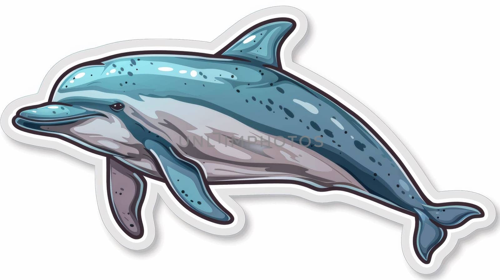 A dolphin sticker with a blue and white body on the side