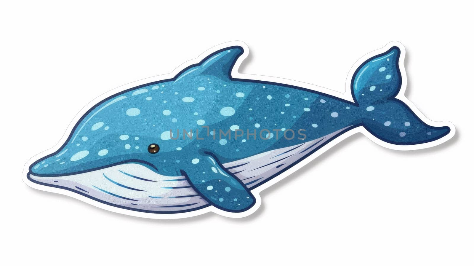 A sticker of a blue whale with dots on it