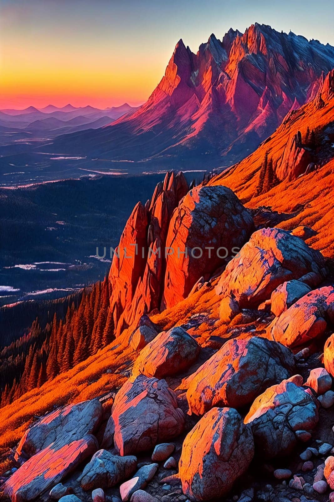 Mountain Majesty. Rugged beauty of a mountain peak at sunset by GoodOlga