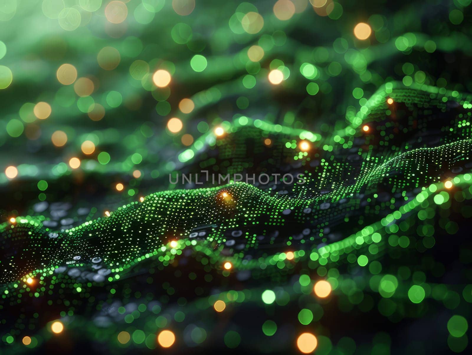 Abstract dynamic wave of particles and fluid formation on dark background. Digital technology background. Big data.Cyber Space Background. Particles with DOF Effect. by iliris