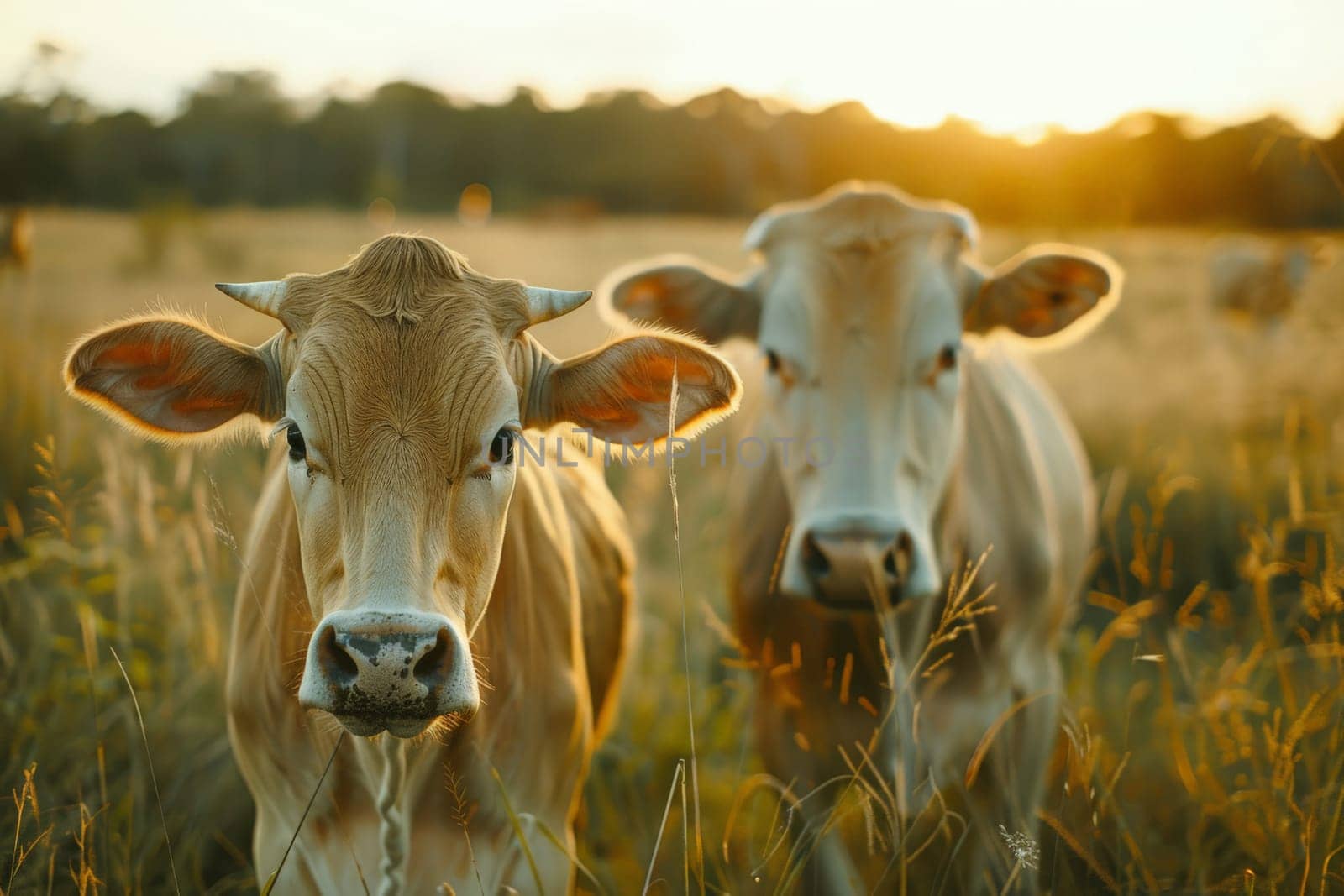 Cow farm, An image of cows in a meadow during the summer at sunset, Agriculture animal.