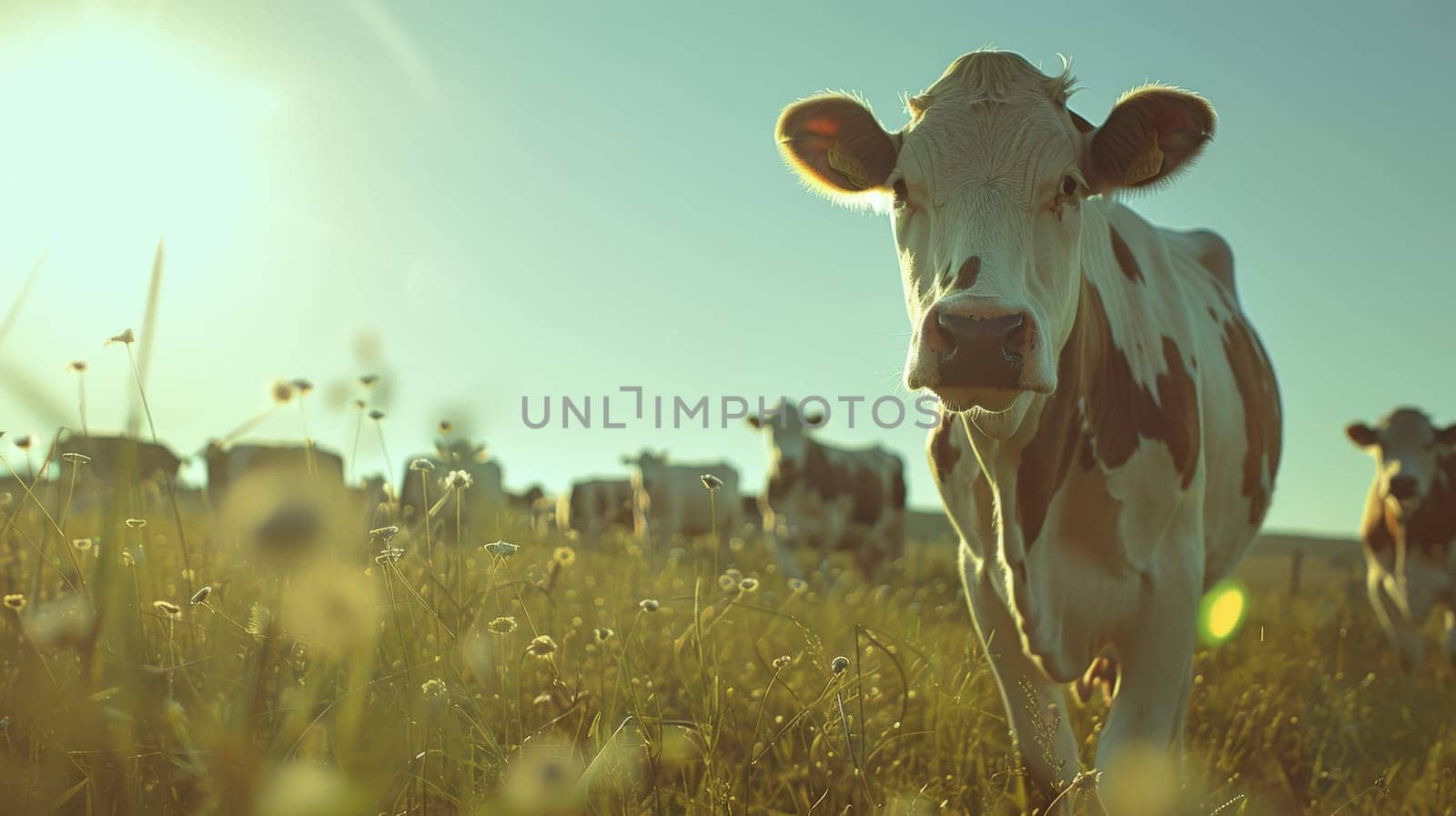 Cow farm, An image of cows in a meadow, Agriculture animal, organic farm by nijieimu
