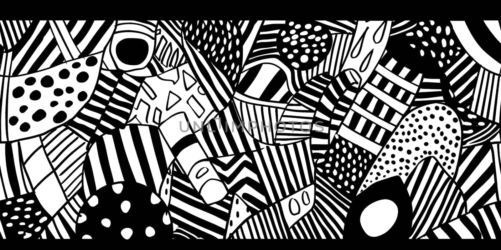 The blackandwhite illustration depicts a zebra in a symmetrical pattern, showcasing monochrome photography in urban design. The organism is depicted in a rectangle with a unique art style and font