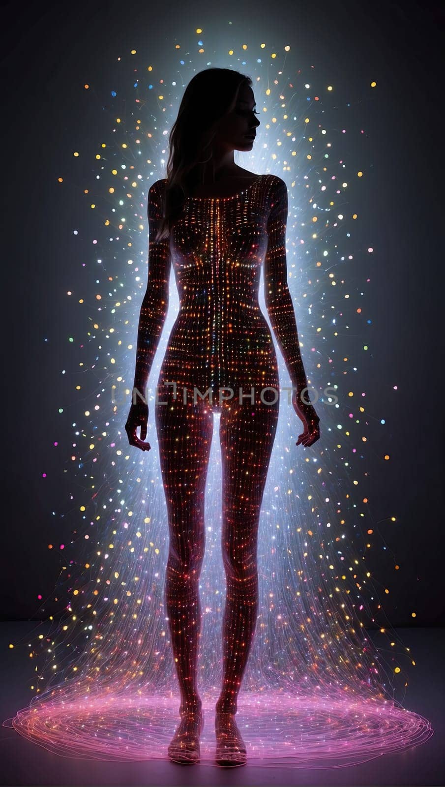 Female silhouette made of colored threads. AI generated