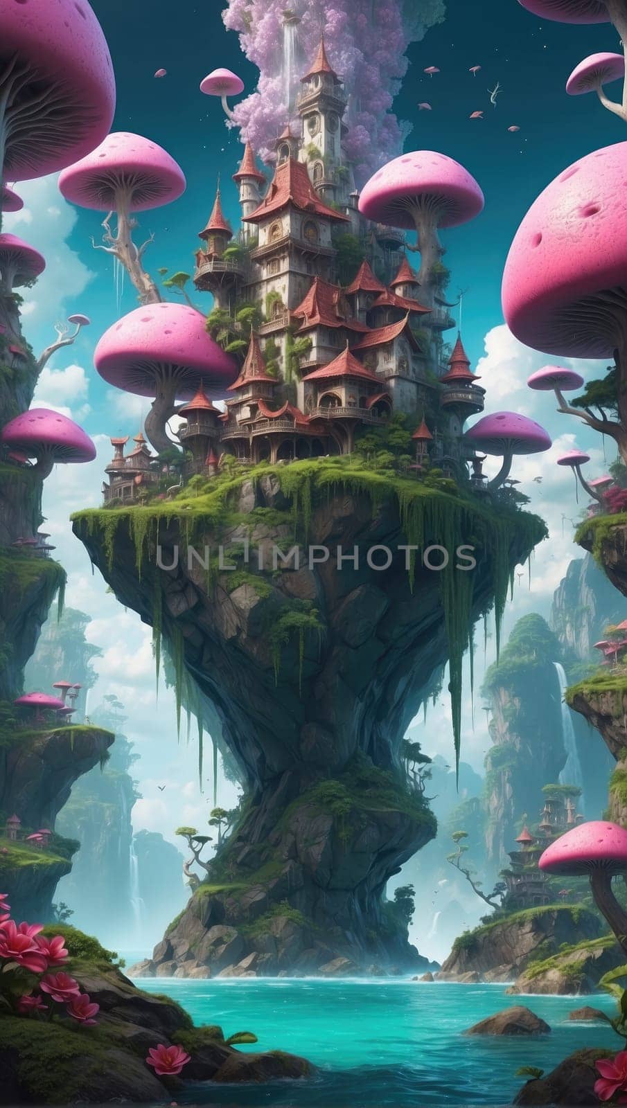 Surreal fairytale city. AI generated