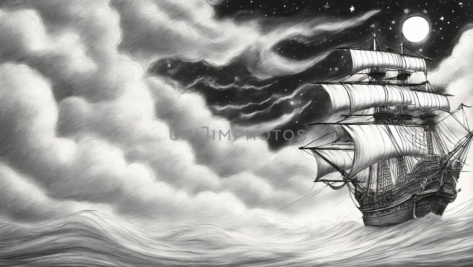 A sailboat drawn in black pencil by applesstock